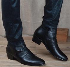 Heel Height: about cm. We will resolve the problem until you are satisfied.   Available Sizes: EUR 38 39 40 41 42 43. Heeled Mens Boots, Mens Black Dress Boots, Formal Boots Mens, Fancy Male Shoes, Black Dress Boots, Very High Heels, Ankle Boots Dress, Boots Zipper, Ankle Boots Men