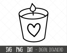 a candle with a heart on it and the words svg png dxf