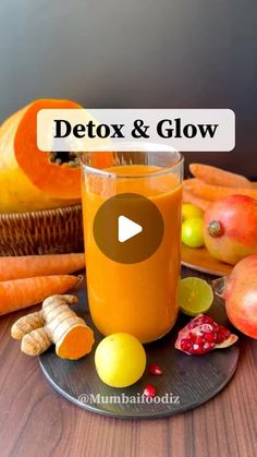 Ravika Thorat on Instagram: "Refresh and rejuvenate with this Detox and Glow Smoothie! Packed with nutrients, it’s the perfect way to kickstart your day and promote healthy skin from within. 🌟🥤 Enjoy this vibrant blend for a natural detox and a radiant glow!

Ingredients:

	•	🥭 Papaya: 1 cup (ripe and chopped)
	•	🍂 Pomegranate: 1/2 cup (seeds)
	•	🥕 Carrot: 1/4 cup (grated)
	•	🌱 Fresh Turmeric: Small piece (about 1/2 inch)
	•	🍋 Lemon Juice: 1 tsp (freshly squeezed)
	•	🌶️ Black Pepper: A pinch
	•	💧 Water: 1 cup (adjust for consistency)

Method:

	1.	Blend all ingredients until smooth.
	2.	Adjust water for desired consistency and enjoy!

Health Benefits:

	•	Detoxification: Helps cleanse the body and flush out toxins.
	•	Skin Health: Rich in antioxidants, it promotes healthy, glowing Instagram Refresh, Glow Smoothie, Flush Out Toxins, Fresh Turmeric, Turmeric Benefits, Breakfast Healthy, Natural Detox, Lemon Juice, Papaya