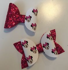 three minnie mouse hair bows with pink sequins