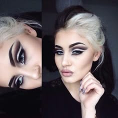 ⠀⠀⠀⠀⠀⠀⠀⠀⠀JAMIE GENEVIEVE @jamiegenevieve I was feeling pow...Instagram photo | Websta (Webstagram) Crease Makeup Looks, Eyeliner Names, Cut Crease Makeup Looks, Grey Eyeliner, Cruella Deville Makeup, Disney Villains Makeup, Cruella Deville Costume, Jamie Genevieve, Makeup Looks To Try