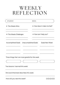 a printable worksheet for the week's reflection, which includes words and phrases