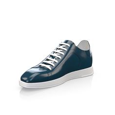 Blue Low-top Calf Leather Sneakers, Blue Leather Lace-up Sneakers, Modern Blue Custom Sneakers With Contrast Sole, Casual Blue Calf Leather Sneakers, Modern Blue Sneakers With Stitched Sole, Navy Lace-up Leather Sneakers, Classic Blue Sneakers With Stitched Sole, Blue Calf Leather Sneakers With Rubber Sole, Blue Calf Leather Sneakers With Contrast Sole