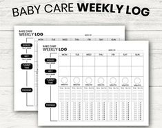 the baby care weekly log is shown in black and white