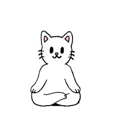 a black and white drawing of a cat sitting in the middle of a yoga pose