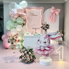 an easter themed party with balloons and decorations