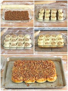 the steps to making cinnamon rolls are shown