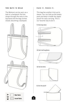 the instructions for how to make a handbag with two different pockets and handles, including one