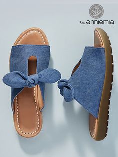 Affordable price buy Slide Sandals on Zolucky, SPU: 294VSL3G918A, Color: Blue, Style:Casual, Activity:Daily. Summer Shoes Trends, Sandals Design, Summer Shoes Sandals, Trending Womens Shoes, Denim Sandals, Slip Knot, Steel Toe Shoes, Toe Post Sandals, Womens Summer Shoes