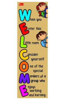 a bookmark with the words welcome and children in different colors on it, along with an image of a child's face