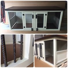 four different views of the inside of a dog house