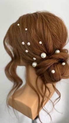 Wedding Hair Updo Red Hair, Red Hair Wedding Updo, Hairstyles With Red Accessories, Red Hair Bridal Hairstyles, Red Wedding Hair, Fishtail Bun, Light Auburn Hair