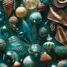 many different colored ornaments are arranged together