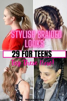 Find stylish braided hairstyles for teens, including quick braids, updos, short hair styles, and twists with color accents! #BraidedHairstylesForTeens #TeensWithTwists Teen Braid Styles, Fun Braided Hairstyles, Updos Short Hair, Everyday Braided Hairstyles, Five Strand Braids, Simple Braids, French Braid Pigtails, Quick Braids, Brassy Hair