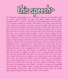 a pink background with the words, this speech