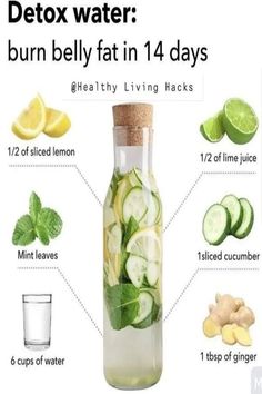 a bottle filled with cucumber and lemon slices