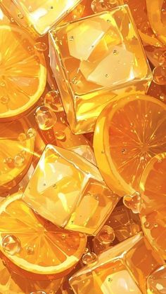 orange slices and cubes with bubbles on them