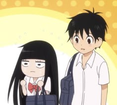 two anime characters standing next to each other