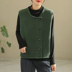 Details: Gender: Women Item Type: Vest Material: Cotton, Spandex Pattern Type: Solid Season: Spring, Autumn Style: Leisure, Daily, Retro Occasion: Going Out, Daily Size: One Size Length: 60.00 cm/ 23.62 " Bust: 110.00 cm/ 43.31 " Shoulder: 42.00 cm/ 16.54 " Hem: 110.00 cm/ 43.31 " Green Winter Vest With Buttons, Green Stretch Vest, Green Winter Vest Top, Fitted Green Sweater Vest For Fall, Fitted Green Casual Sweater Vest, Loose Vest, Brown Beige, Suits You, Cotton Spandex