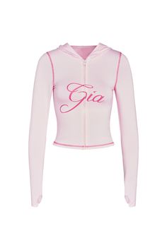 BLARE HOODIE - PINK : PASTEL PINK | I.AM.GIA Placement Print, Shiny Pants, I Am Gia, Pink Pastel, Flared Pants, Spring Tops, Pink Hoodie, Stage Outfits, Low Waist