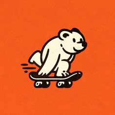 an image of a polar bear on a skateboard in the air with orange background