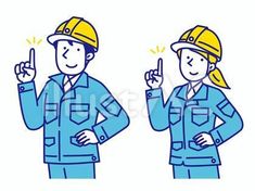 two workers in hardhats pointing at something with one hand and the other finger up