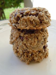 three oatmeal cookies stacked on top of each other