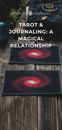 two coasters sitting on top of a wooden table with text reading tarot and journal a