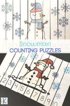 the snowman counting puzzles are fun for kids