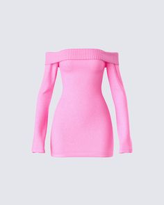 Pink is more than just a color, it’s an attitude 💅 Made from fully fashioned knit, complete with a fold-over neckline, an off-shoulder design, long sleeves, and a mini length - this look blends cozy and sass in the most iconic way 😚 Aesthetic Long Sleeve Dress, Soft Aesthetic Outfits, Off The Should Dress, Amazon Account, Sweater Mini Dress, Birthday Fits, Best Friend Outfits, Club Outfit, Elegant Outfits