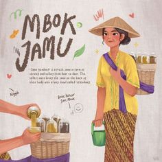 an advertisement for jamu with two women carrying jars