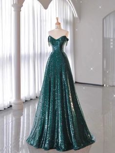 In stock or not: Shipping in 72 hours; Shown Color: Dark Green; Back Style: Crossed Straps; Embellishment: Backless, Beading, Sequins; Hemline/Train: Floor-Length / Long; Material: Polyester; Neckline: Strapless; Occasion: Evening Party; Season: Fall, Spring, Summer; Sleeve: Sleeveless; Trend Collections: Sexy, Sparkly; Silhouette: A-Line / Princess; Years: 2024; Green Long Prom Dress, Dark Green Prom Dress, Starfall Ball, Fairytale Clothing, Prom Dress Green, Poofy Dresses, Dr Dresses, Prom Dresses Off The Shoulder, Dresses Hairstyles