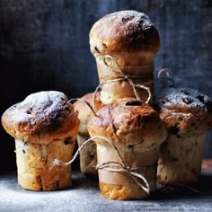 several muffins tied together with twine