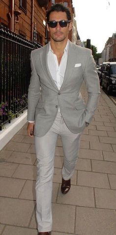 David Gandy Style | Light Gray Jacket with White Dress Shirt and Beige Pants David Gandy Suit, David Gandy Style, A Man In A Suit, Man In A Suit, Casual Fridays, David Gandy, Cooler Look, Sharp Dressed Man