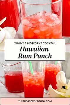 the ingredients for hawaiian rum punch in glasses