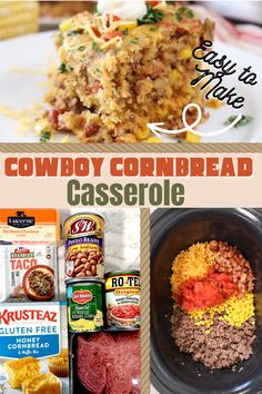 cowboy cornbread casserole recipe with ground beef, cheese, and other ingredients