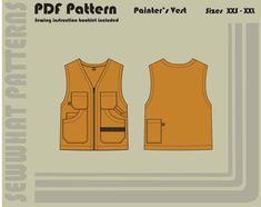 the front and back view of a vest pattern for children's clothing, with pockets