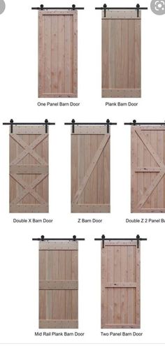 different types of sliding doors with names and pictures on the front, side, and back