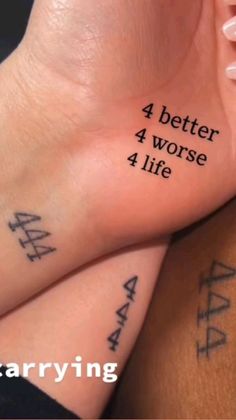 two people with tattoos on their legs and the words 4 better, 4 worse, 4 life