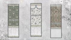 three different types of wallpapers with numbers and designs on the front, back and sides