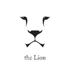 the lion logo is black and white, with an animal's face on it