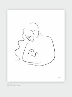 a black and white drawing of a mother holding her child