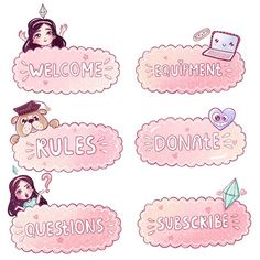 some stickers that say welcome, rules, don't disturb and other things