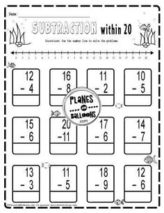 subtraction worksheet with numbers to 20