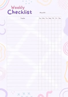 the weekly checklist is shown with colorful circles and dots on it, as well as an