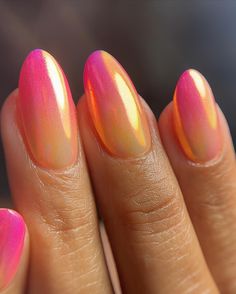 Sapphira | IL Nail Tech | If summer weekends was a set of nails 💗🧡 | Instagram Sunset Nails, Tropical Nails, Gel Nails Diy, Simple Gel Nails, Summery Nails, Classy Acrylic Nails, Really Cute Nails, Cute Gel Nails, Dream Nails