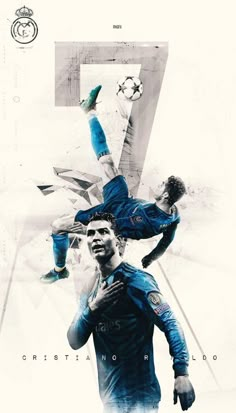 two soccer players collaged in the middle of a graphic art piece, with one player kicking the ball