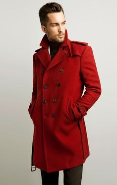 Fashion Brenda, Red Overcoat, Red Peacoat, Men Coat, Zara Australia, Red Trench Coat, Men Jackets