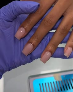 Clear Acrylic Nails Square, Short Plain Acrylic Nails, Short Plain Nails, Nursing Nails, Translucent Pink Nails, Plain Acrylic Nails, Clear Gel Nails, Nude Acrylic Nails, Natural Acrylic Nails