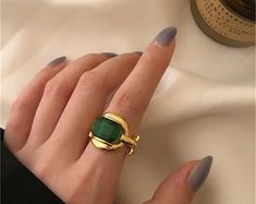 Emerald Green Gold Plated Statement Ring 18k Gold Plated - Etsy Emerald Cocktail Ring, Emerald Cocktail, Emerald Green Stone, Silver Party, Green Stone Rings, Gold And Silver Rings, Party Rings, Chanel Jewelry, Green Gems